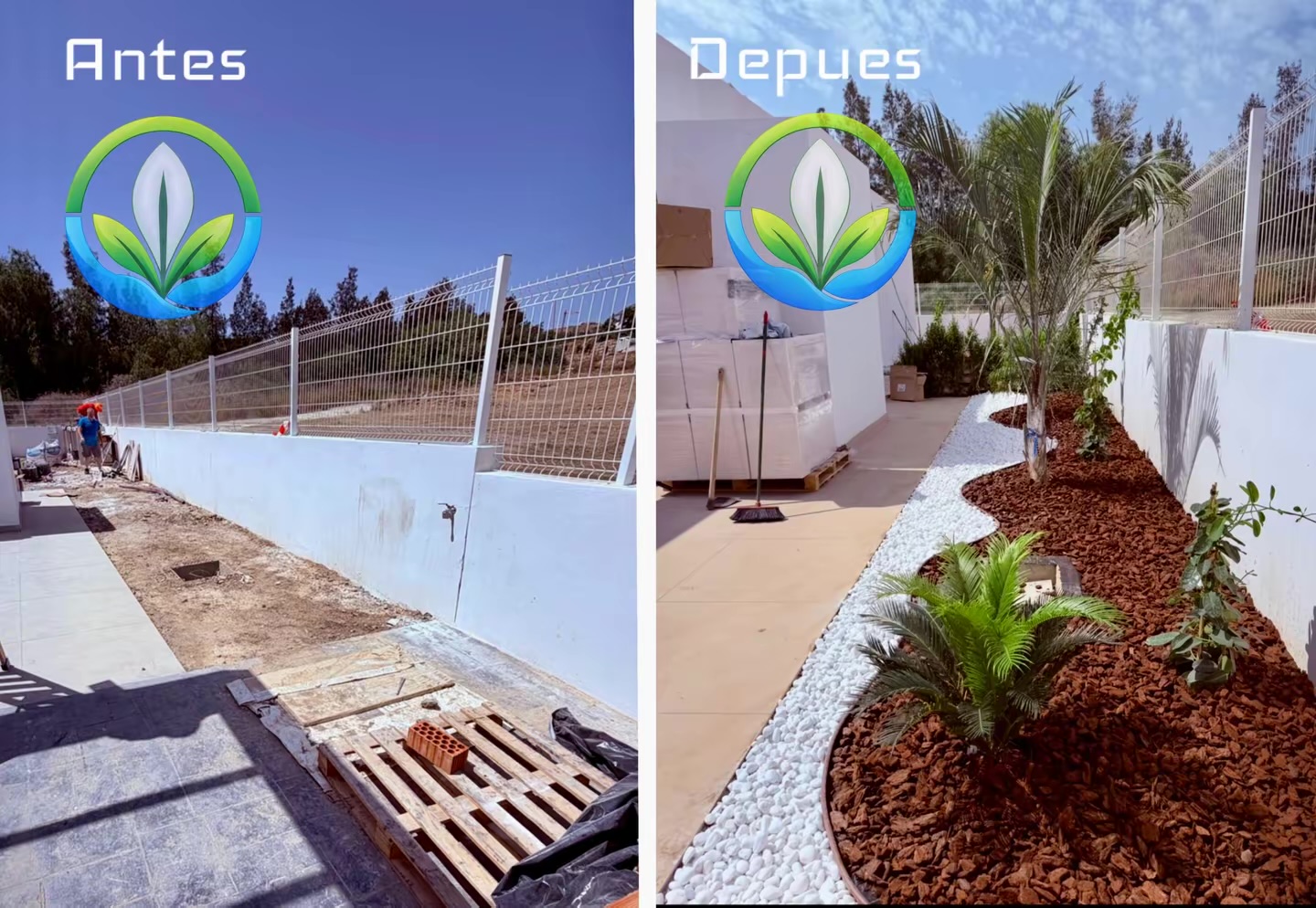 Trabajo de jardinería antes y después