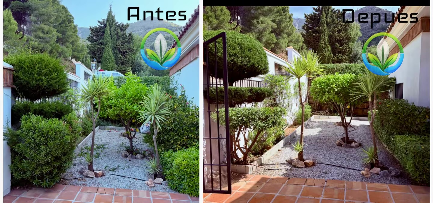 Trabajo de jardinería antes y después